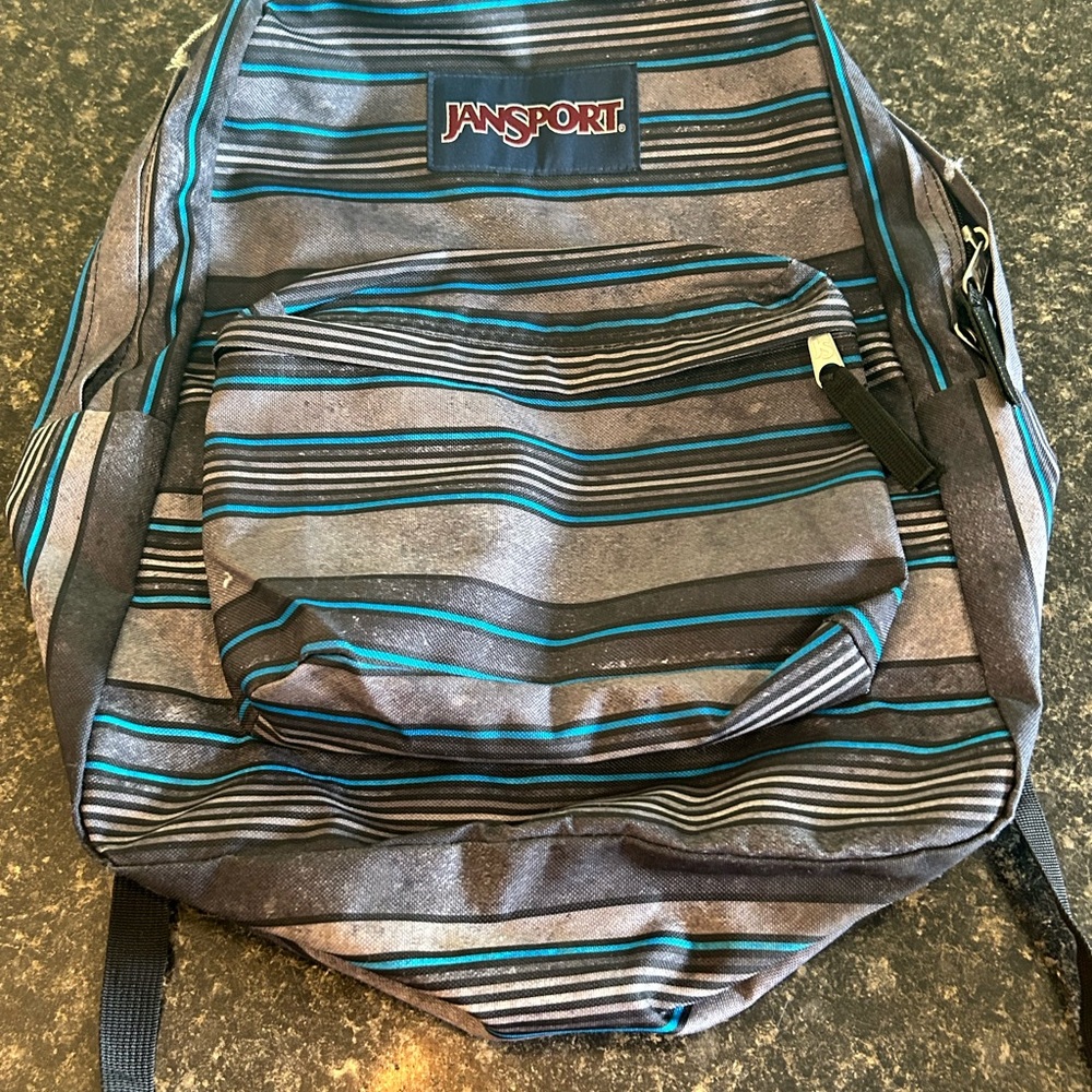 JanSport Striped Backpack - Black and Blue